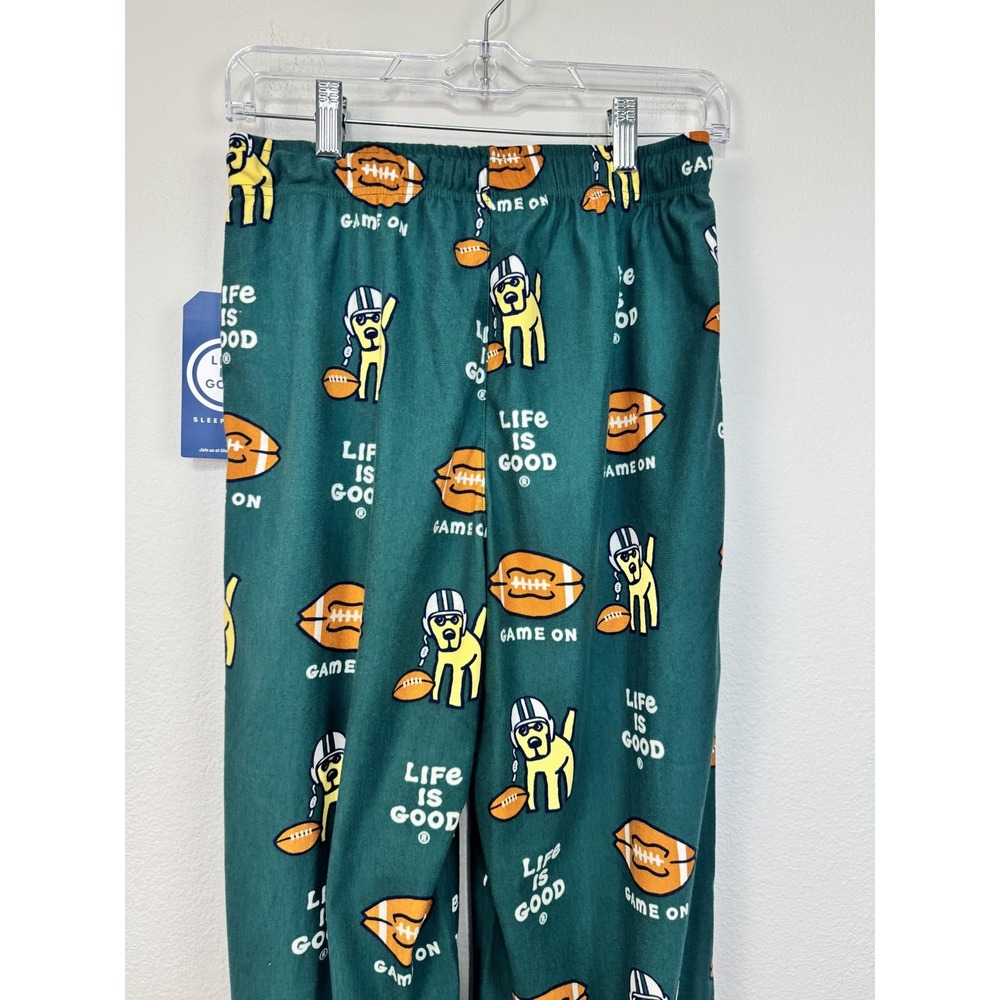 Life Is Good Pajama Pants Mens Small Green Game On Dog Football Lounge Sleepwear - Picture 6 of 14